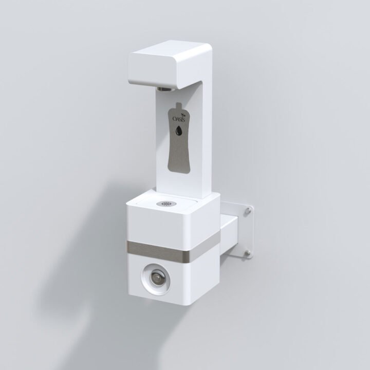 Oasis balta mechaninė vandens papildymo stotelė laukui montuojama ant sienos, modelis DWM-BC-WHI