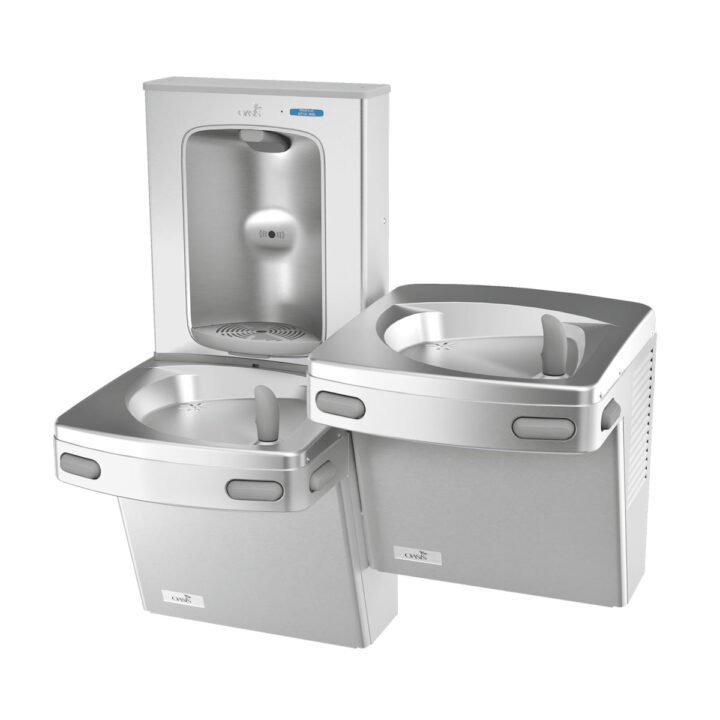 Oasis automatinės vandens papildymo stotelės ir dvigubo mechaninio vandens fontanėlio rinkinys ant sienos, modelis PWEBFY_SSA+P8ACSLY