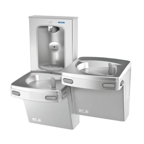 Oasis automatinės Quasar vandens papildymo stotelės ir dvigubo mechaninio vandens fontanėlio rinkinys ant sienos, modelis PWEBQ_SSA+P8ACSLY