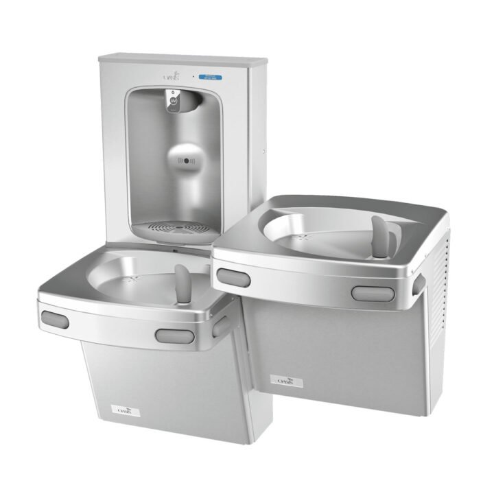 Oasis automatinės Quasar vandens papildymo stotelės ir dvigubo mechaninio vandens fontanėlio rinkinys ant sienos, modelis PWEBQ_SSA+P8ACSLY