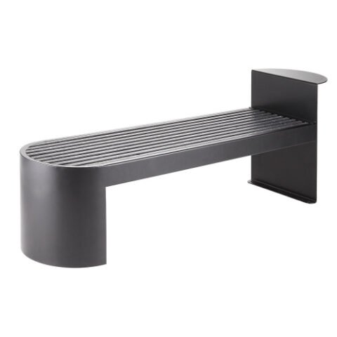 Juodo metalo modulinis suoliukas Modular su išilginėmis grotelėmis ir pusapvaliu galu